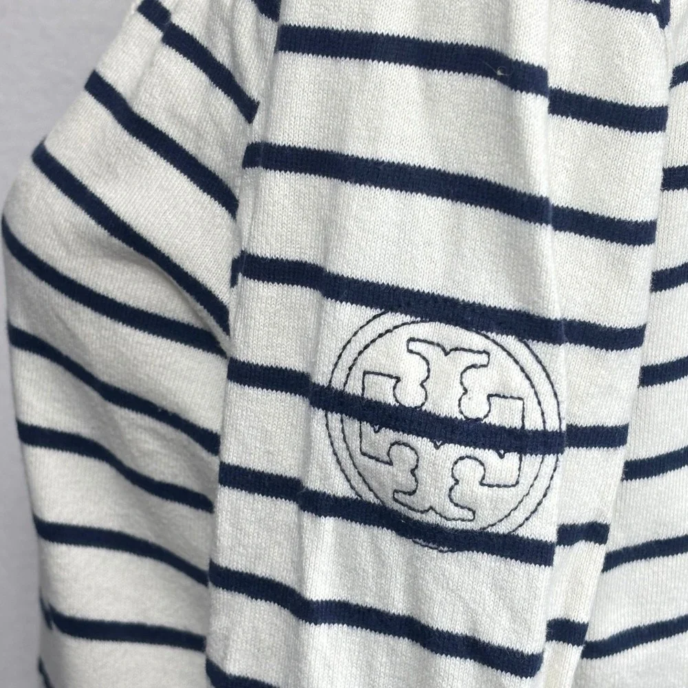 Tory Burch Top White Navy Stripe Lace‎ Up Nautical Preppy Coastal Fisherman M